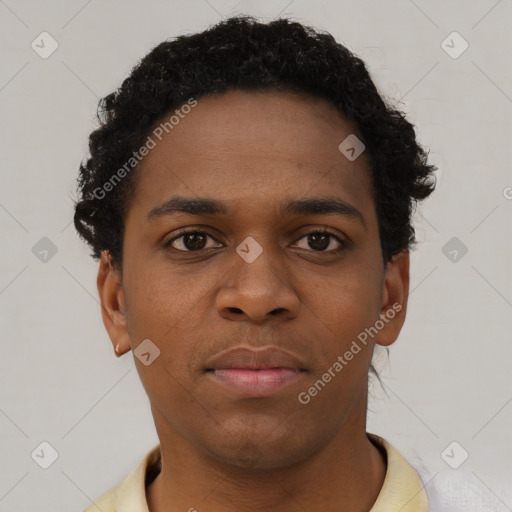 Neutral black young-adult male with short  brown hair and brown eyes
