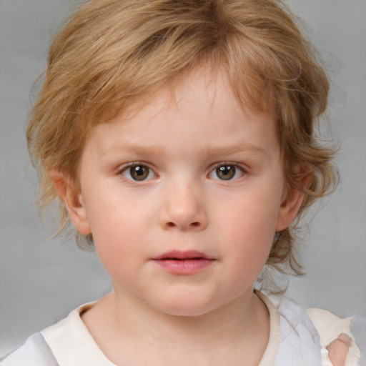 Neutral white child female with medium  brown hair and blue eyes