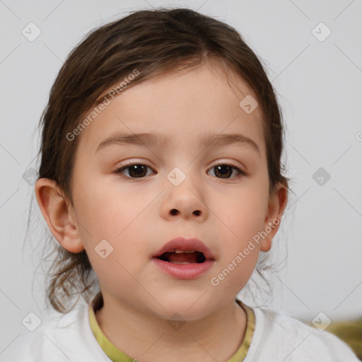 Neutral white child female with medium  brown hair and brown eyes