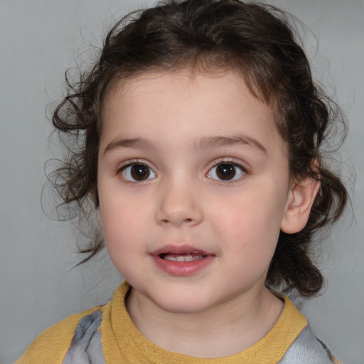 Neutral white child female with medium  brown hair and brown eyes