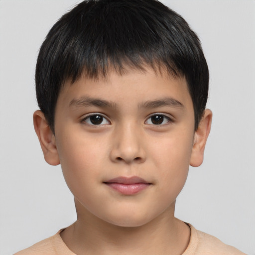 Neutral asian child male with short  brown hair and brown eyes