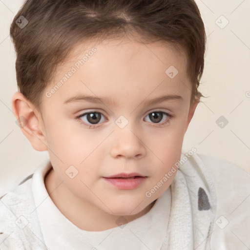 Neutral white child female with short  brown hair and brown eyes