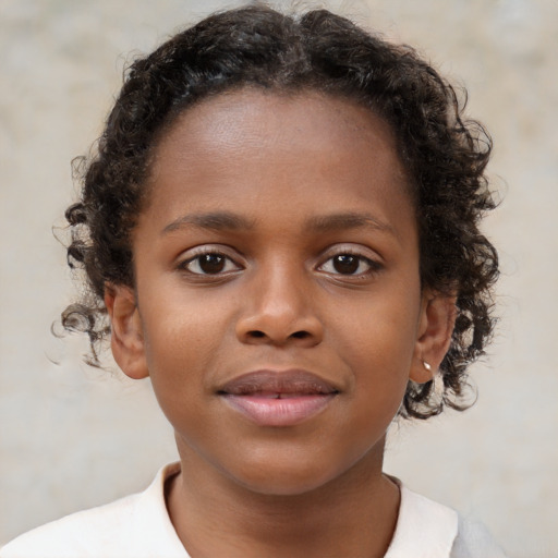 Neutral black child female with short  brown hair and brown eyes