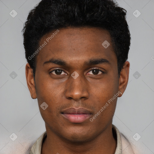Neutral black young-adult male with short  brown hair and brown eyes