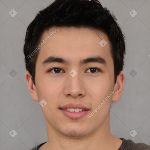 Neutral asian young-adult male with short  black hair and brown eyes