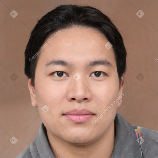 Neutral asian young-adult male with short  black hair and brown eyes