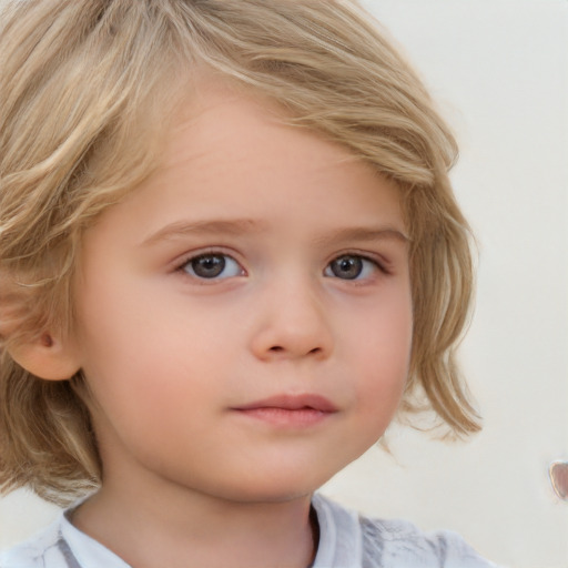 Neutral white child female with medium  blond hair and grey eyes