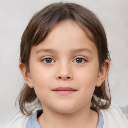 Neutral white child female with medium  brown hair and brown eyes