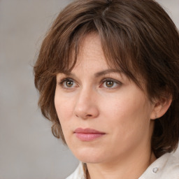 Neutral white adult female with medium  brown hair and brown eyes