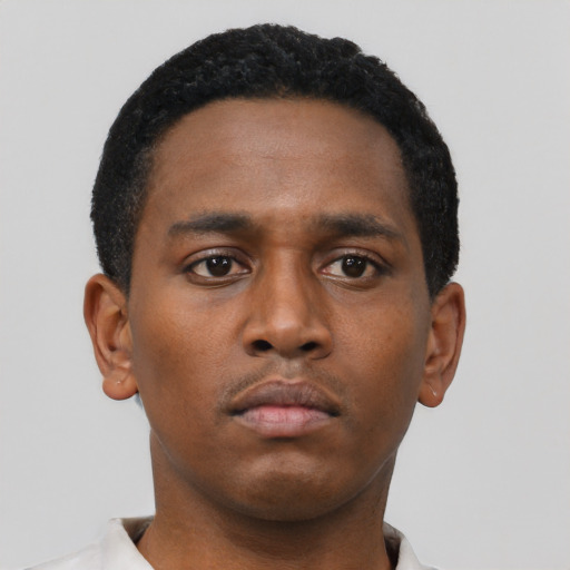 Neutral black young-adult male with short  brown hair and brown eyes