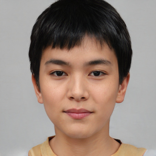 Neutral asian child male with short  black hair and brown eyes