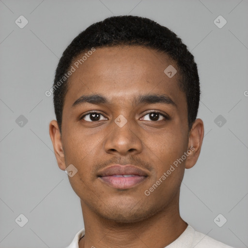 Neutral black young-adult male with short  brown hair and brown eyes