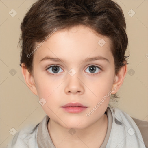 Neutral white child female with short  brown hair and brown eyes