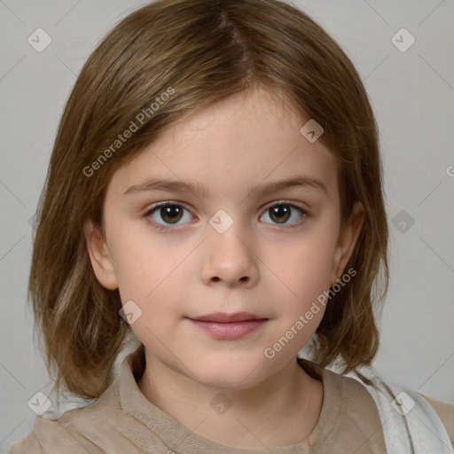 Neutral white child female with medium  brown hair and brown eyes