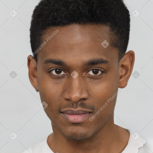 Neutral black young-adult male with short  brown hair and brown eyes