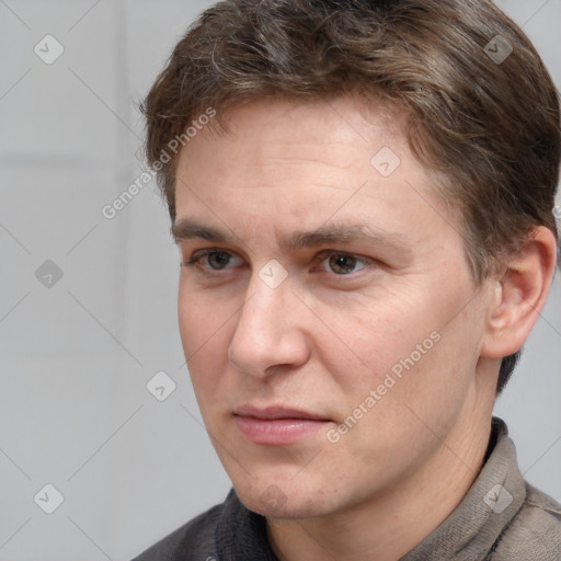 Neutral white adult male with short  brown hair and brown eyes