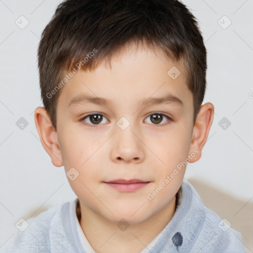 Joyful white child male with short  brown hair and brown eyes