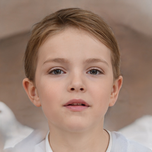 Neutral white child female with short  brown hair and brown eyes