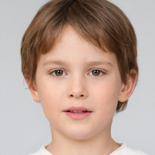 Neutral white child female with short  brown hair and brown eyes