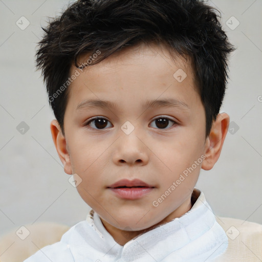 Neutral white child male with short  brown hair and brown eyes