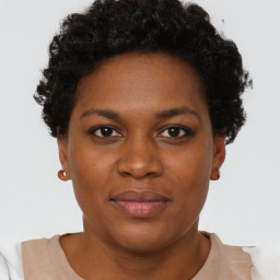 Neutral black young-adult female with short  brown hair and brown eyes