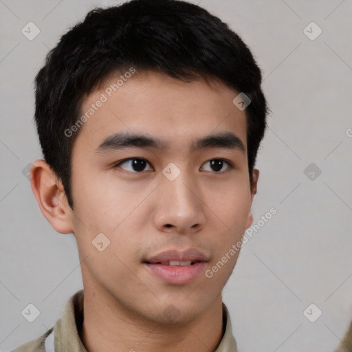 Neutral asian young-adult male with short  brown hair and brown eyes