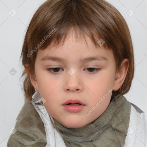 Neutral white child female with medium  brown hair and brown eyes