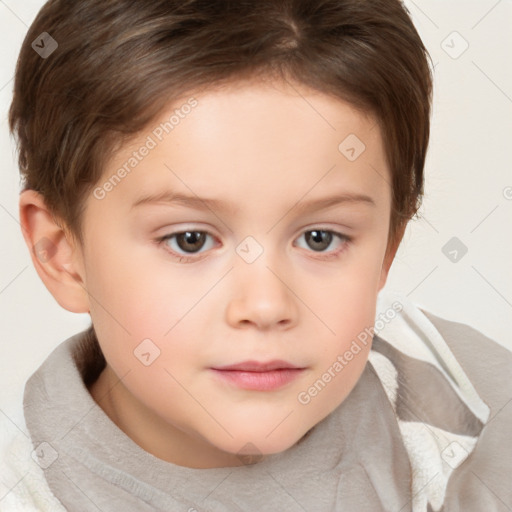 Neutral white child female with short  brown hair and brown eyes