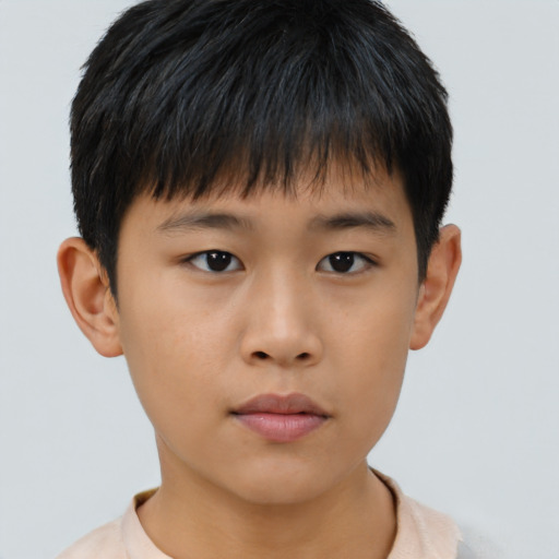 Neutral asian child male with short  brown hair and brown eyes