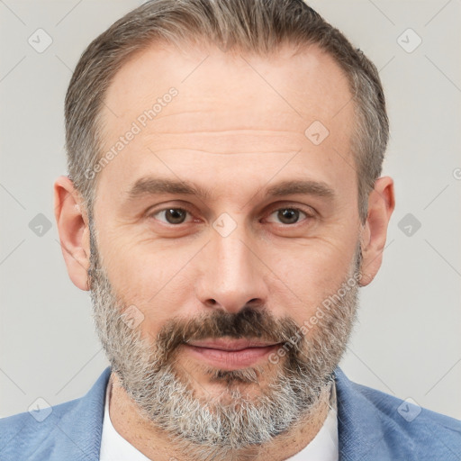 Neutral white adult male with short  brown hair and brown eyes