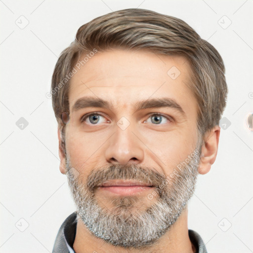 Neutral white adult male with short  brown hair and brown eyes