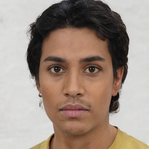 Neutral asian young-adult male with short  brown hair and brown eyes