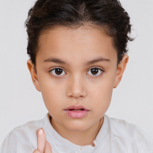 Neutral white child female with short  brown hair and brown eyes