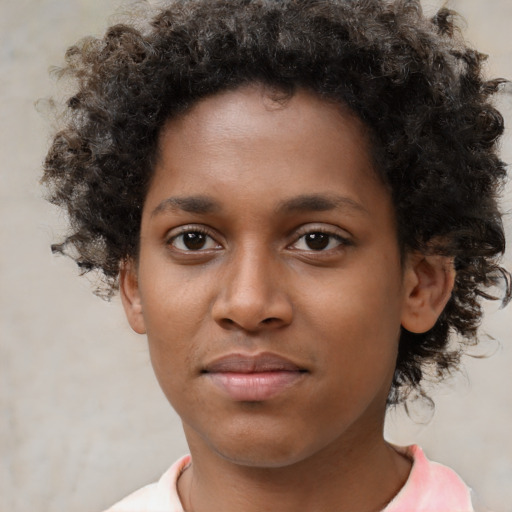 Neutral black young-adult female with short  brown hair and brown eyes