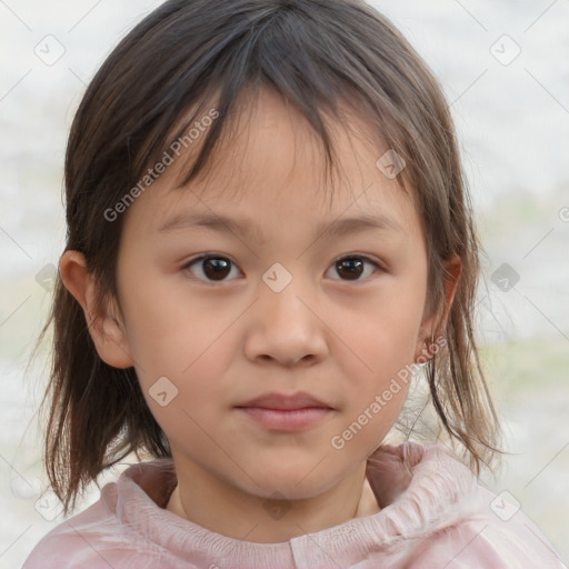 Neutral white child female with medium  brown hair and brown eyes