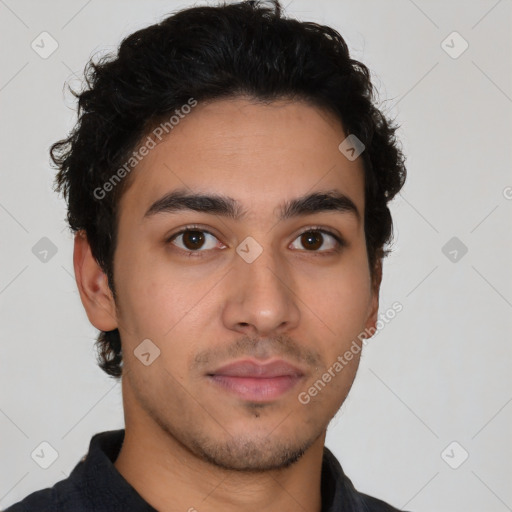 Neutral latino young-adult male with short  brown hair and brown eyes