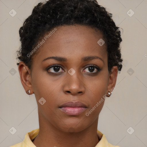 Neutral black young-adult female with short  brown hair and brown eyes