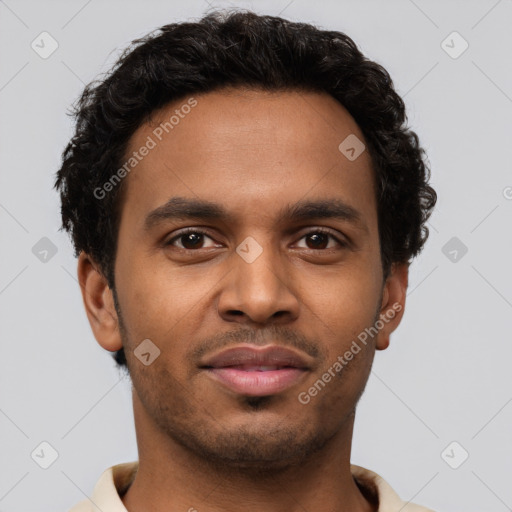 Neutral black young-adult male with short  brown hair and brown eyes