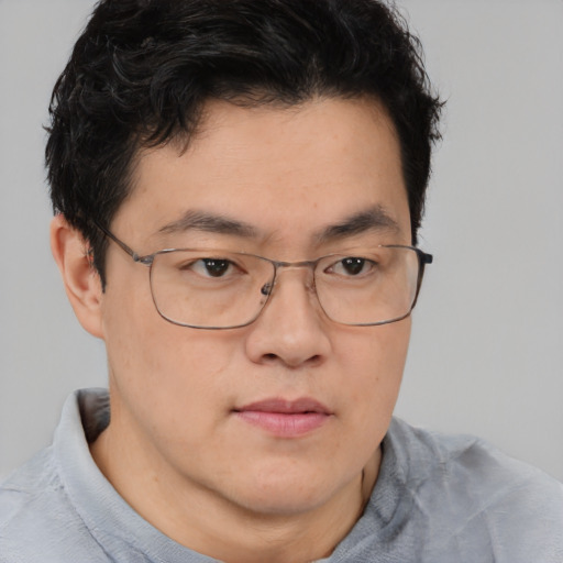 Neutral asian young-adult male with short  brown hair and brown eyes