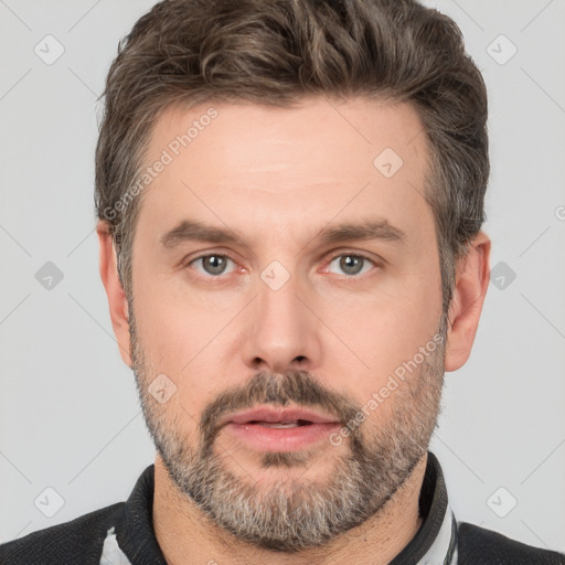 Neutral white adult male with short  brown hair and brown eyes