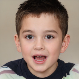 Joyful white child male with short  brown hair and brown eyes