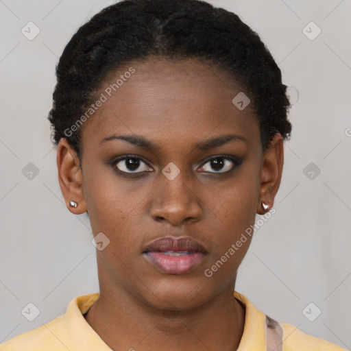 Neutral black young-adult female with short  brown hair and brown eyes