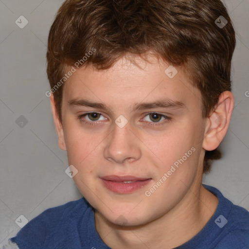 Joyful white child male with short  brown hair and brown eyes