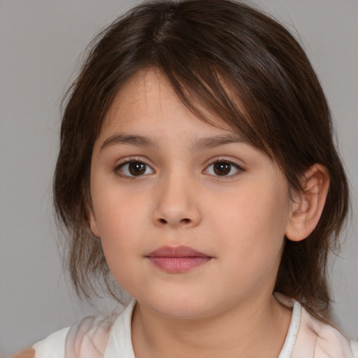 Neutral white child female with medium  brown hair and brown eyes