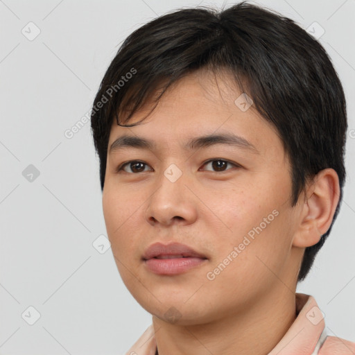 Neutral asian young-adult male with short  brown hair and brown eyes