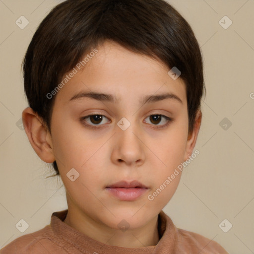 Neutral white young-adult female with short  brown hair and brown eyes