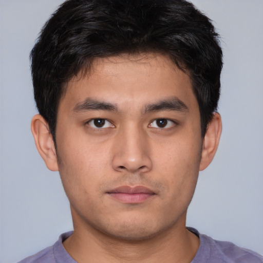 Neutral asian young-adult male with short  brown hair and brown eyes