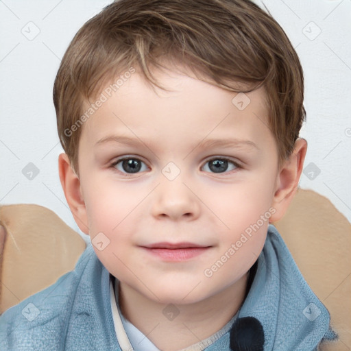 Joyful white child male with short  brown hair and brown eyes