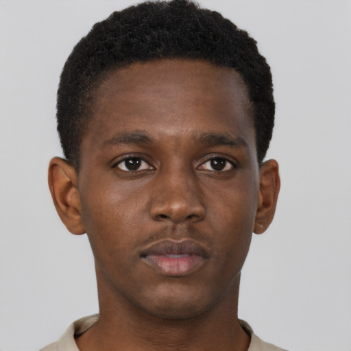 Neutral black young-adult male with short  brown hair and brown eyes