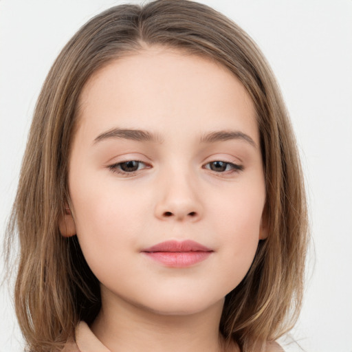 Neutral white child female with medium  brown hair and brown eyes